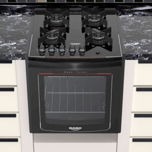 Fogão de Embutir 4 Bocas à Gás Dako Glass com Mesa de Vidro Preto Bivolt