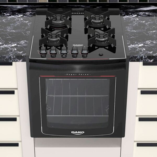 Fogão de Embutir 4 Bocas à Gás Dako Glass com Mesa de Vidro Preto Bivolt